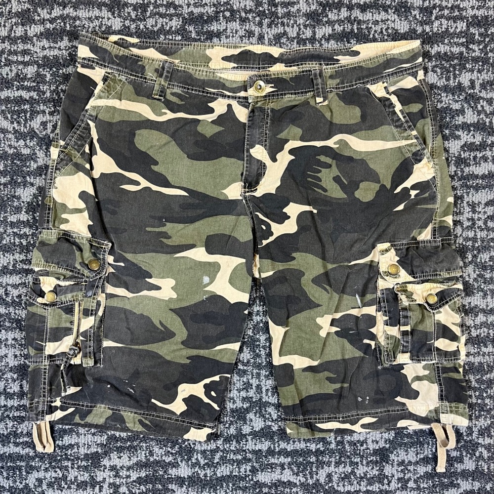 Camo Cargo Shorts Mens 42 Green Camouflage Multi Pocket Cotton Utility